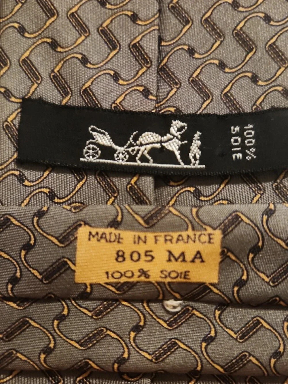 Hermes Paris Men's Brown Patterned 100% Silk Tie